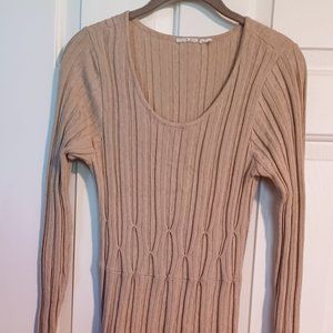 Apt 9 tan/khaki/beige ribbed fit n flare sweater dress long sleeved/size M